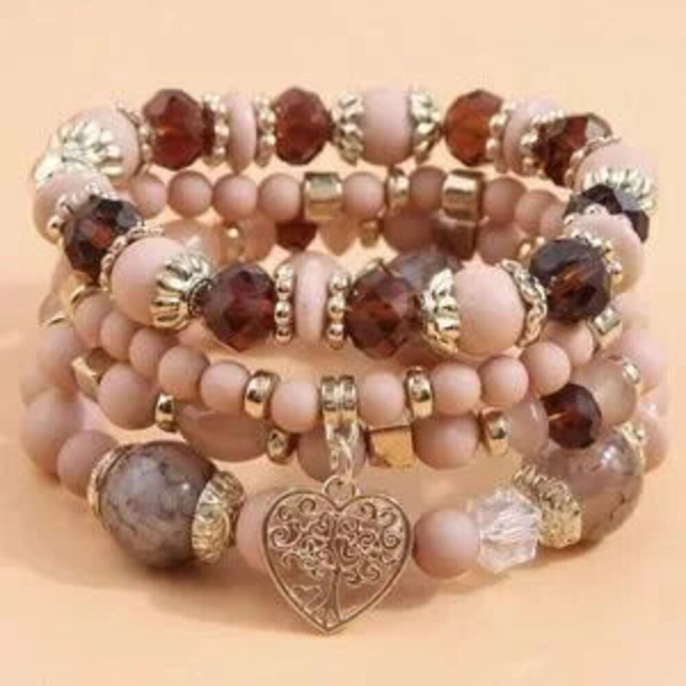 Tree of Life Heart Bead Bracelet Set